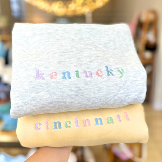 Custom Pastel City/State Embroidered Lane Hoodie