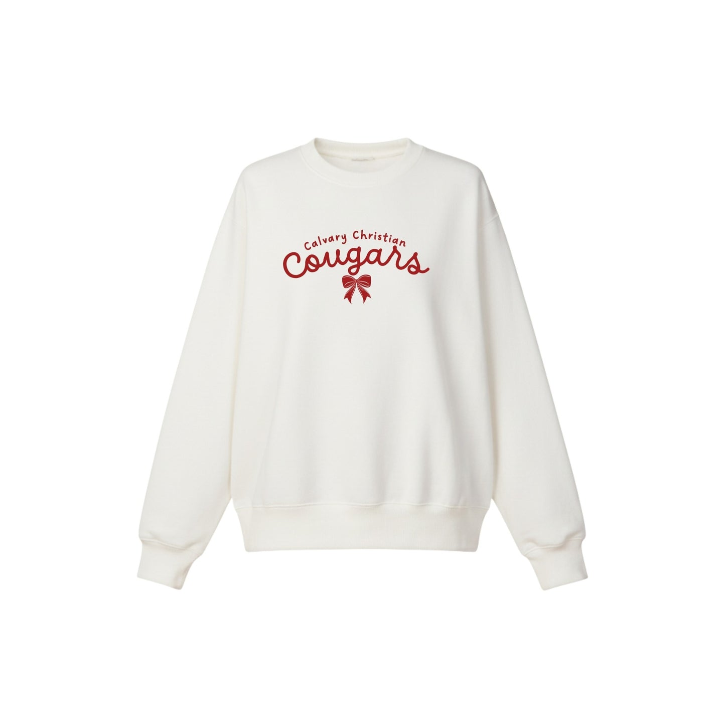 Printed Calvary Christian Cougars Bow Ladies Boxy Crew  | CCSDTF29