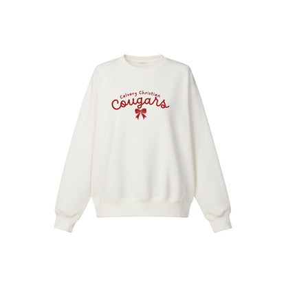 Printed Calvary Christian Cougars Bow Ladies Boxy Crew  | CCSDTF29