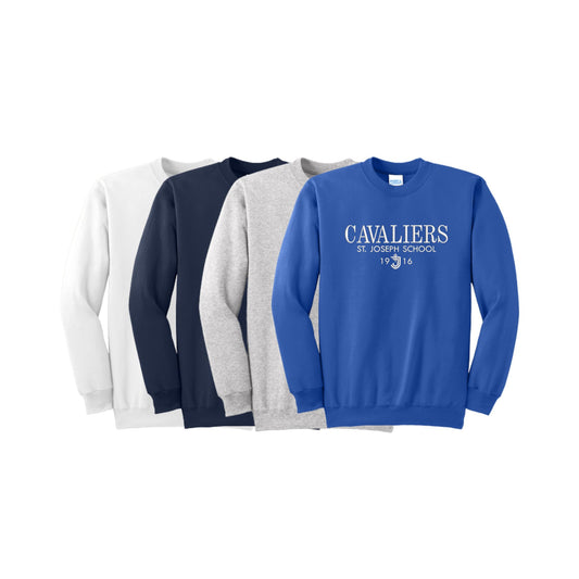 Four long-sleeve shirts in different colors with 'Cavaliers St. Joseph School 1936' text on a white background.