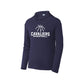 navy hooded performance long sleeve with 'Cavaliers Basketball' and outlined basketball and SJS icon printed design in white ink on the front center chest