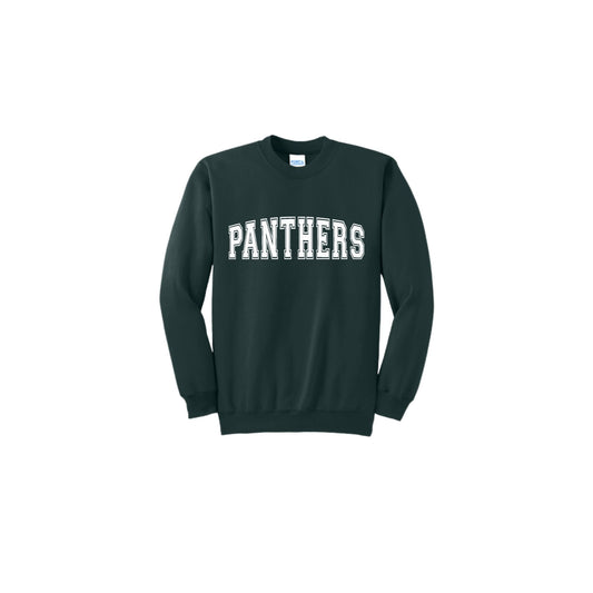 Dark green sweatshirt with 'PANTHERS' text on a white background