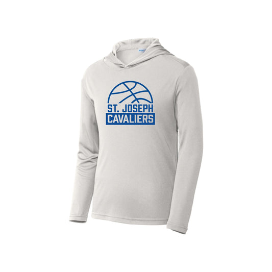 Light gray hoodie with 'St. Joseph Cavaliers' basketball logo printed in blue on the center chest