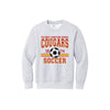 Gray sweatshirt with 'Calvary Christian School Cougars 1974 Soccer' text and a soccer ball graphic on a white background.