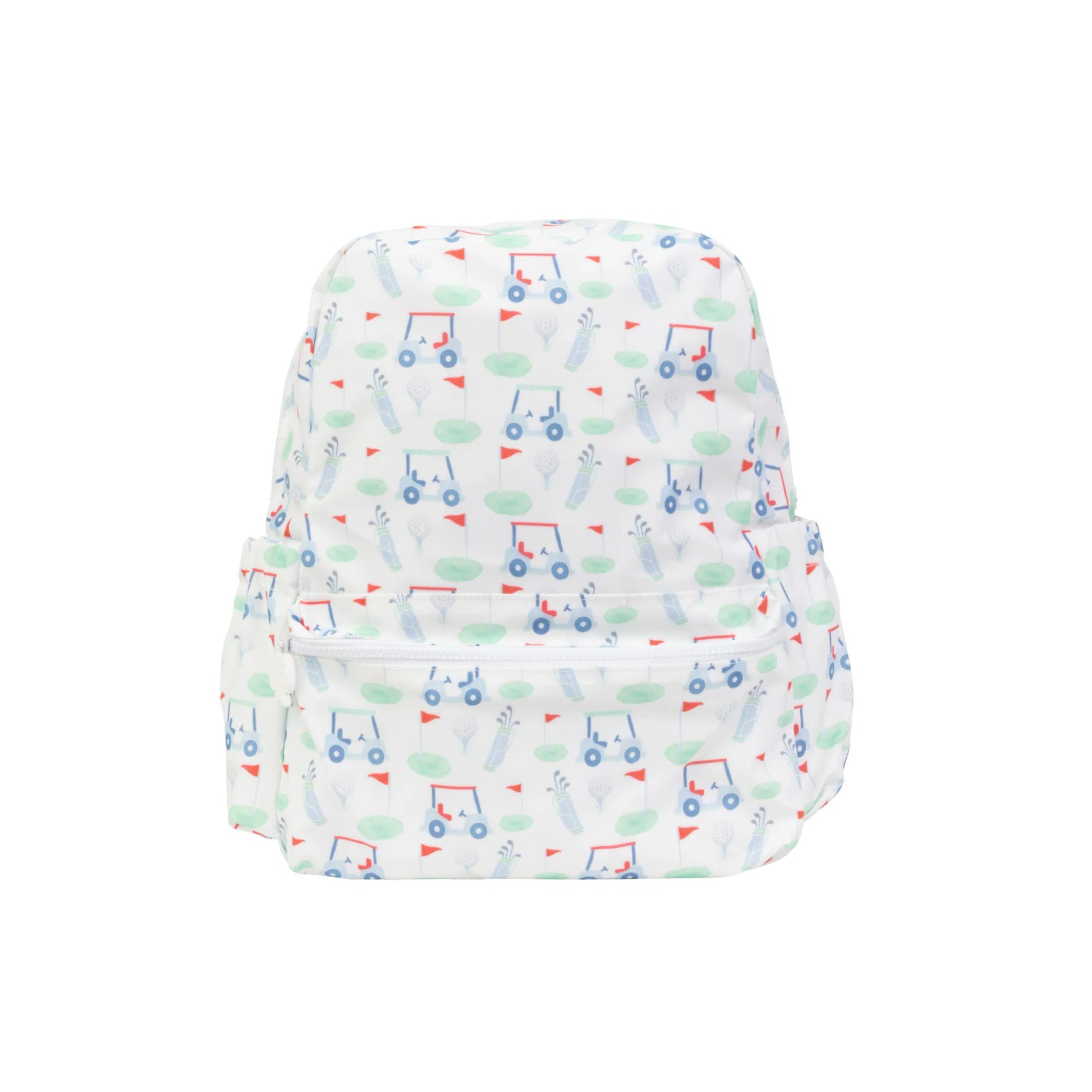 Patterned backpack with golf pattern on a white background
