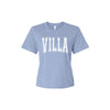 Light blue t-shirt with 'VILLA' printed on it against a white background