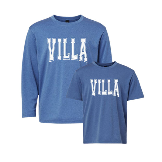 Blue long-sleeve and t-shirt set with 'VILLA' text on a white background