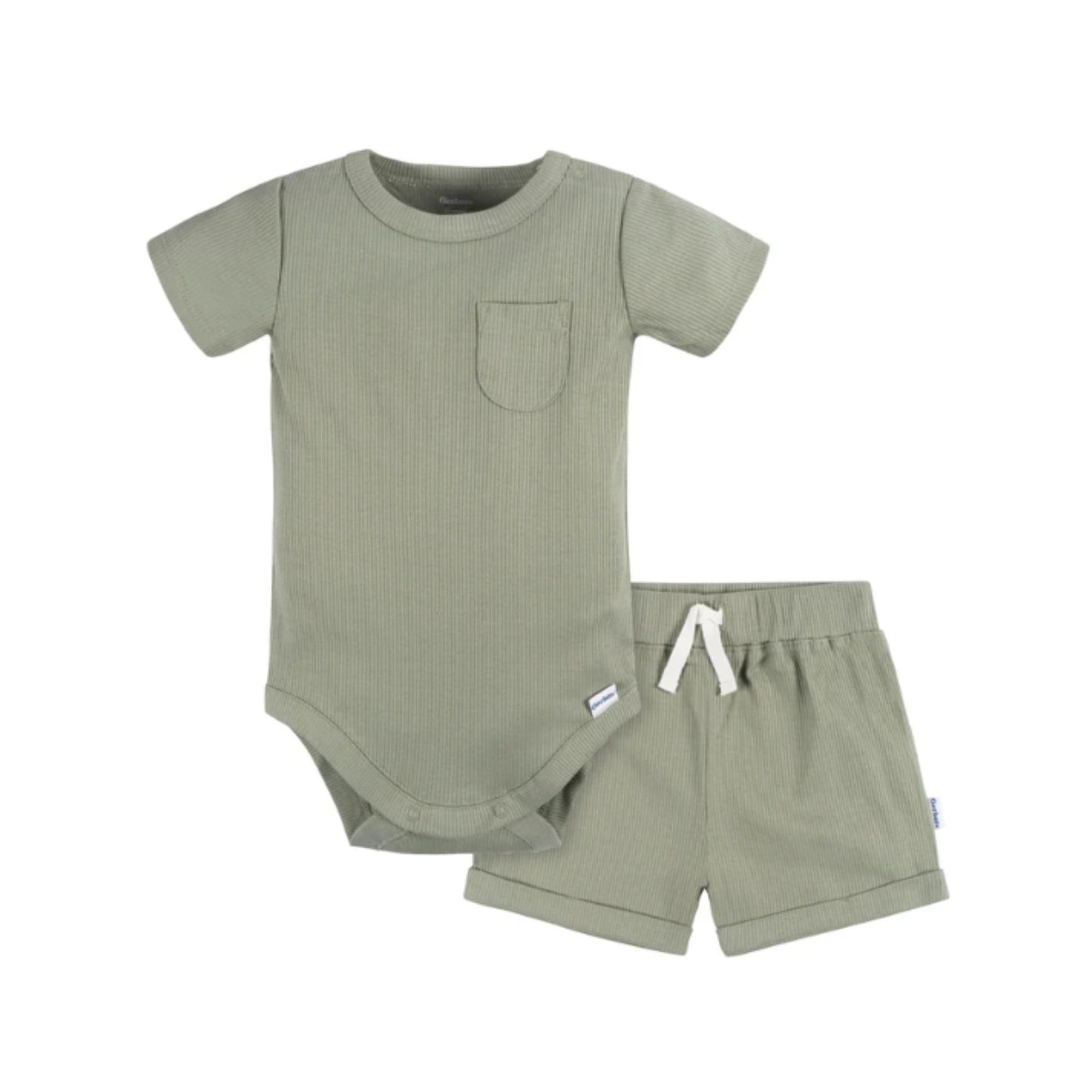 Embroidered Baby Boy 2-Piece Olive Bodysuit and Shorts Set