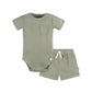 Embroidered Baby Boy 2-Piece Olive Bodysuit and Shorts Set