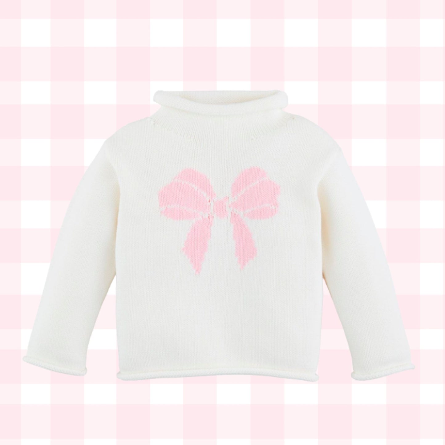 pink bow rollneck white sweater