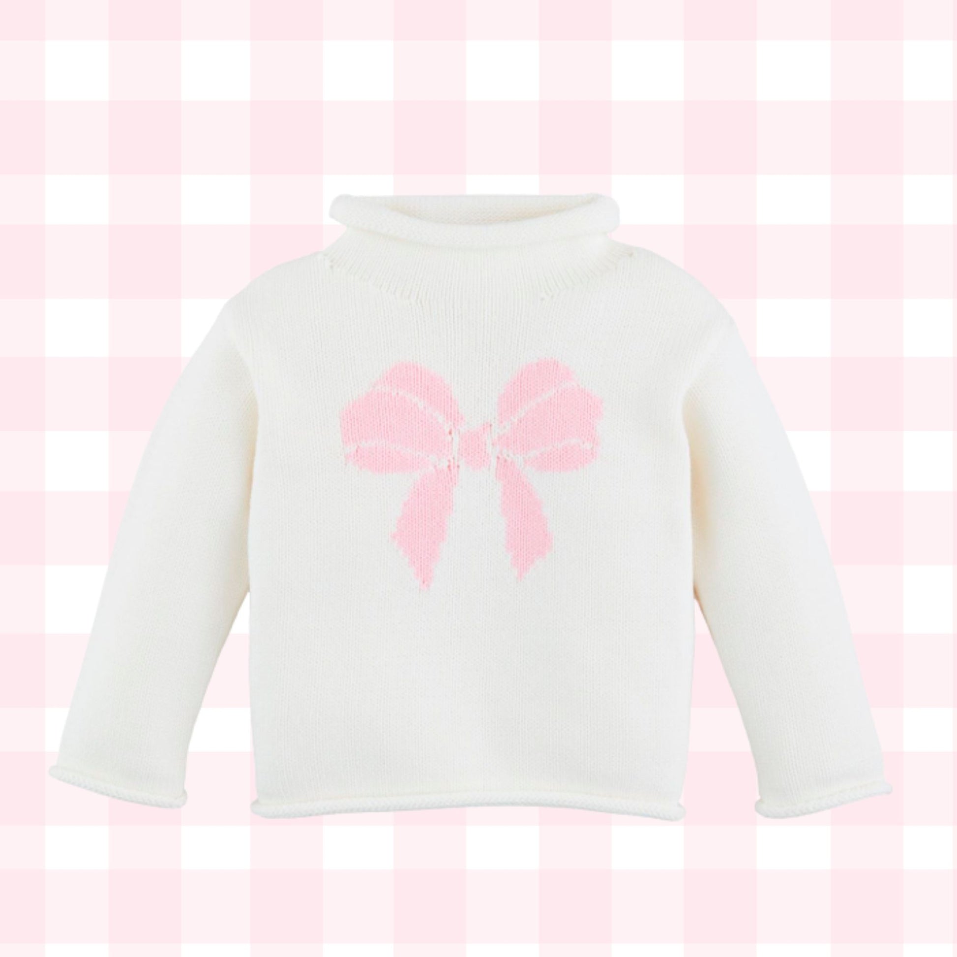 pink bow rollneck white sweater