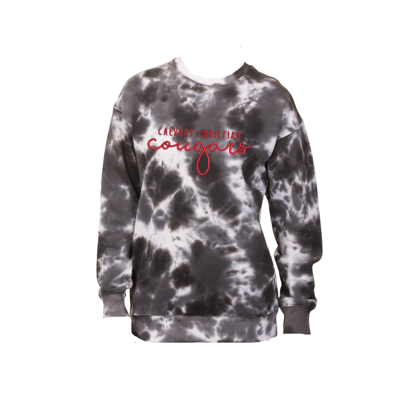 Embroidered Calvary Christian Cougars Script Tie Dye Pullover | CCSED24