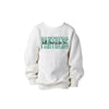 White sweatshirt with 'Panthers' text in green on a white background
