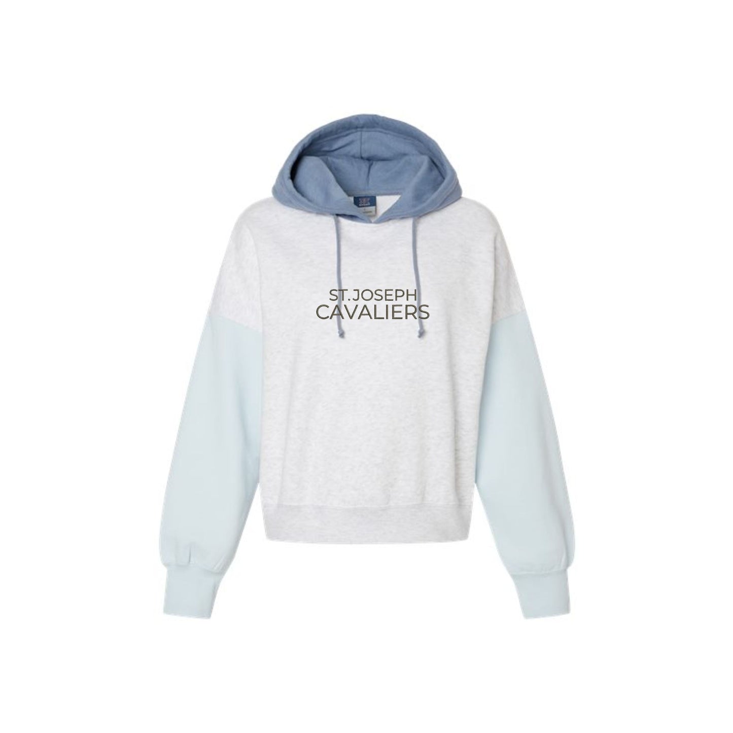 Ladies St. Joseph Cavaliers Embroidered Color Blocked Crop Hooded Sweatshirt | SJSEK