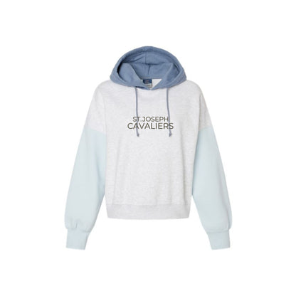 Ladies St. Joseph Cavaliers Embroidered Color Blocked Crop Hooded Sweatshirt | SJSEK