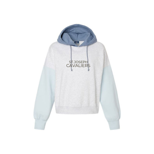 Ladies St. Joseph Cavaliers Embroidered Color Blocked Crop Hooded Sweatshirt | SJSEK