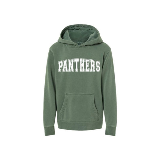 Green hoodie with 'PANTHERS' text on a white background