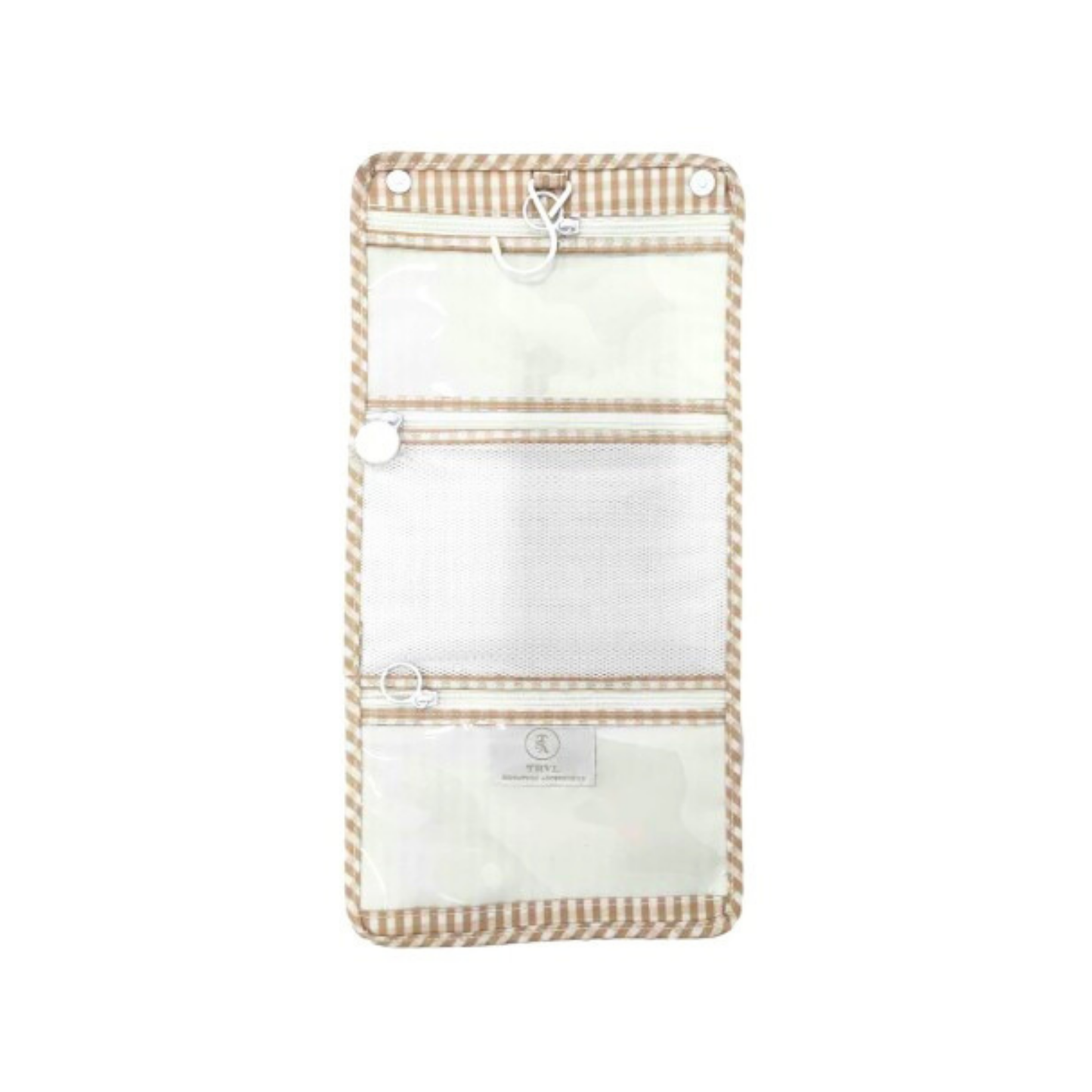 Checkered pouch with a white interior on a white background