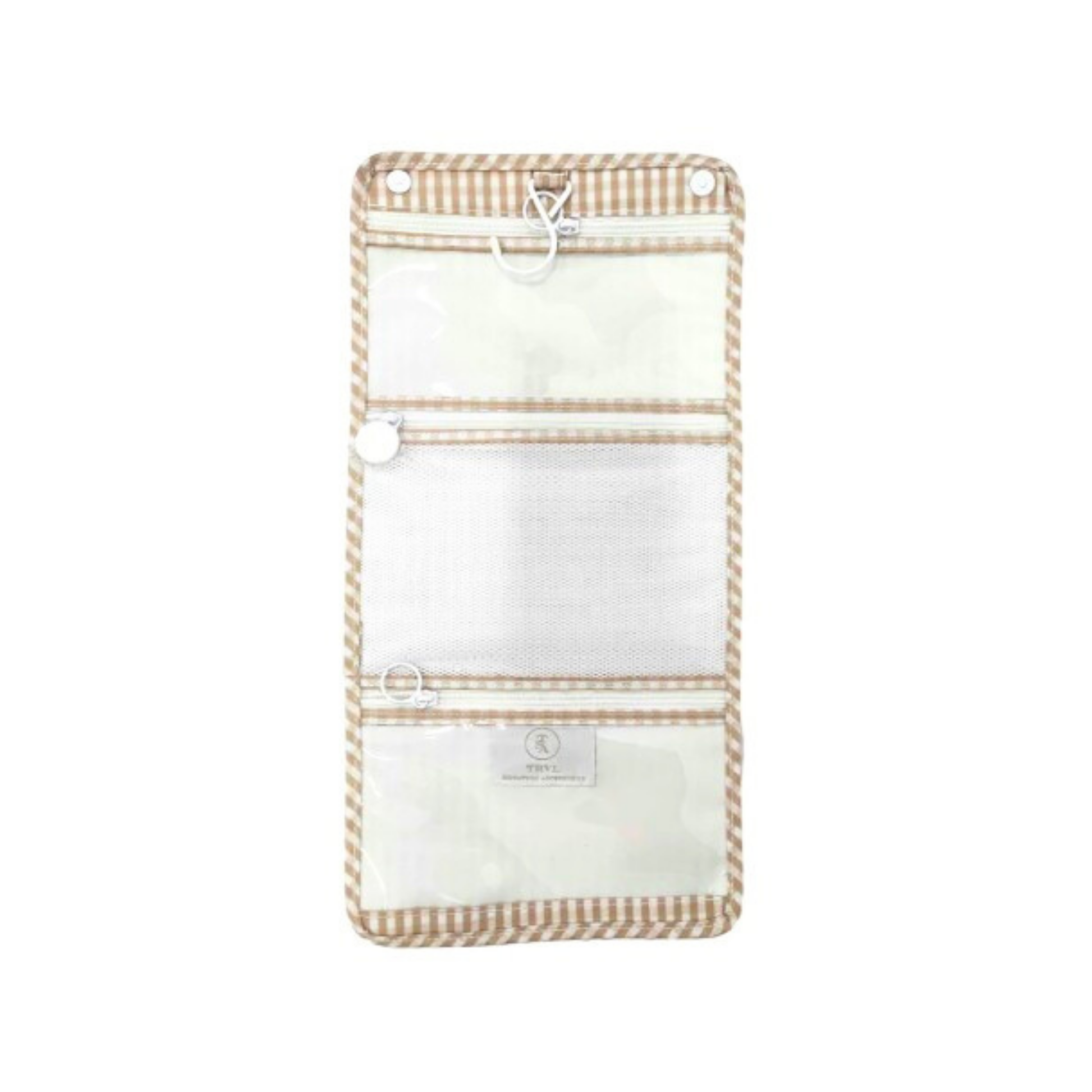 Checkered pouch with a white interior on a white background