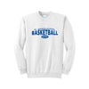 white crewneck sweatshirt with a royal blue st. joseph school basketball mom print