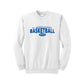 white crewneck sweatshirt with a royal blue st. joseph school basketball mom print