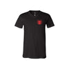 black bella and canvas t-shirt with custom ccs crest print in red ink on the left chest