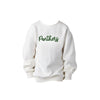 White sweatshirt with 'Panthers' text on a white background