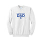 White crewneck sweatshirt with a royal blue st. joseph school dad printed design