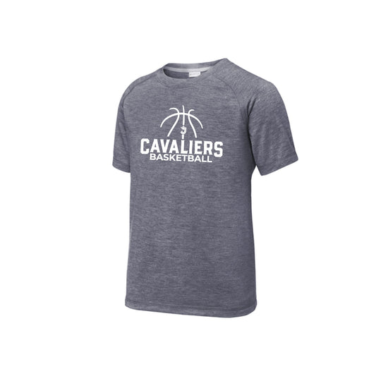 heather navy t-shirt with 'Cavaliers Basketball' text and logo on a white background