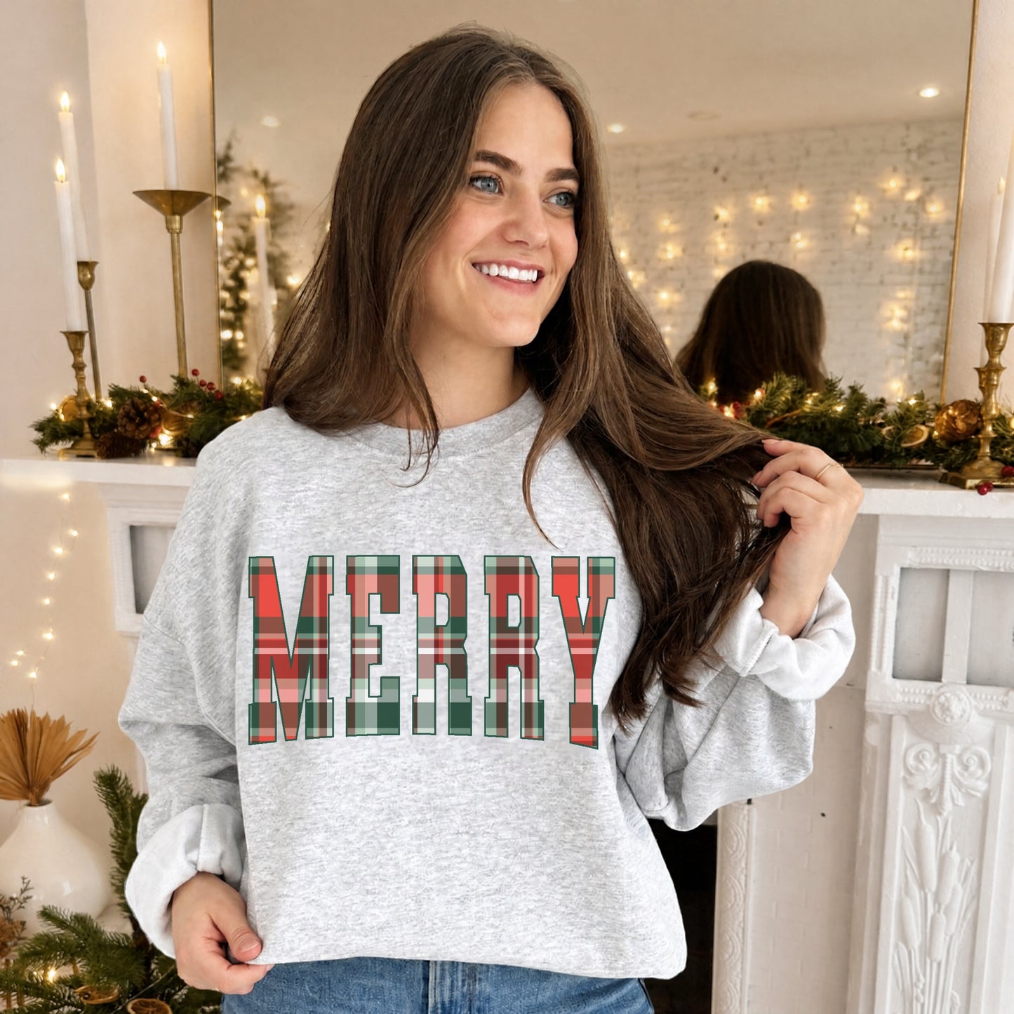 Plaid Merry Crewneck Sweatshirt