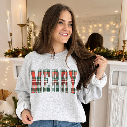 Plaid Merry Crewneck Sweatshirt