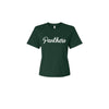 Green t-shirt with 'Panthers' text on a white background
