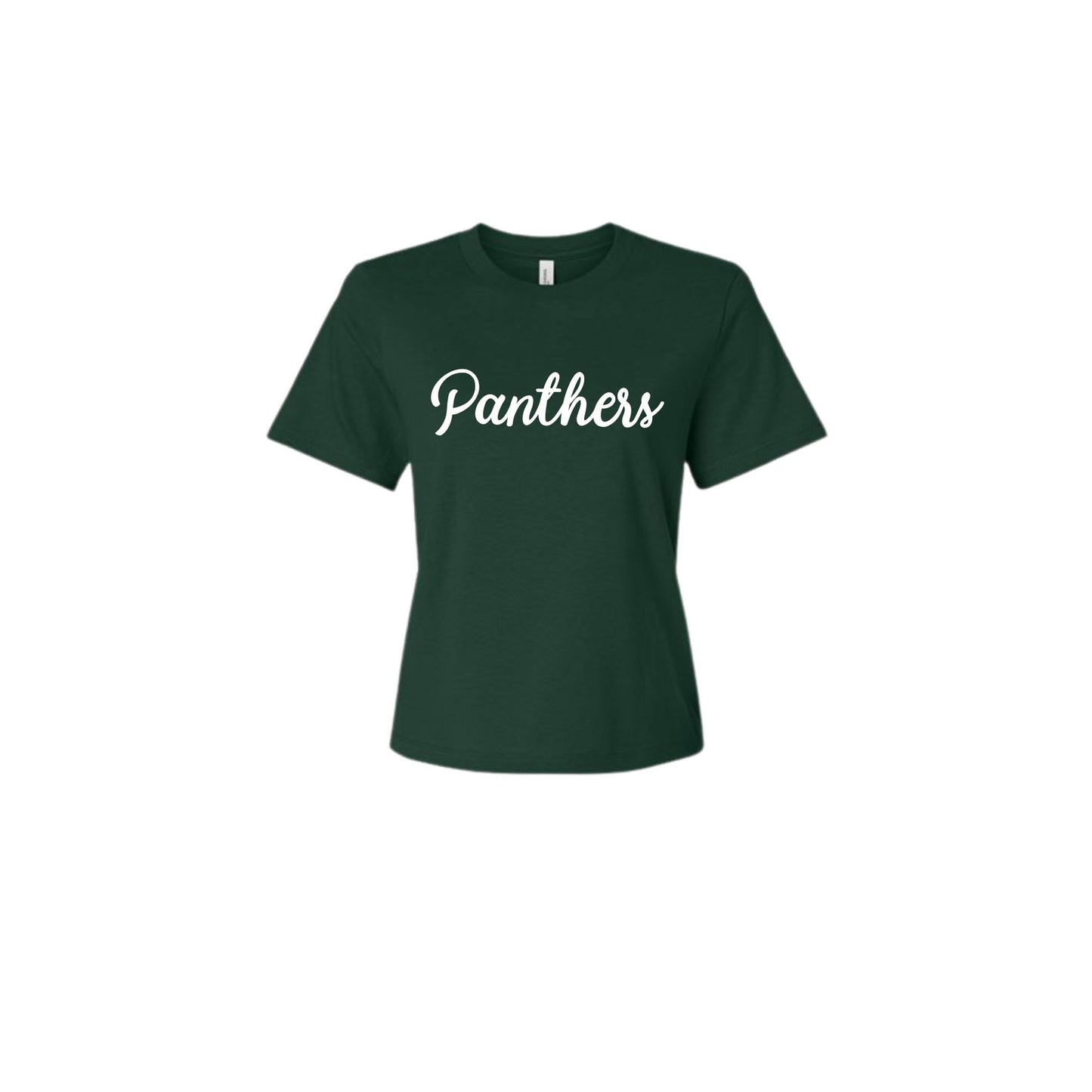 Green t-shirt with 'Panthers' text on a white background