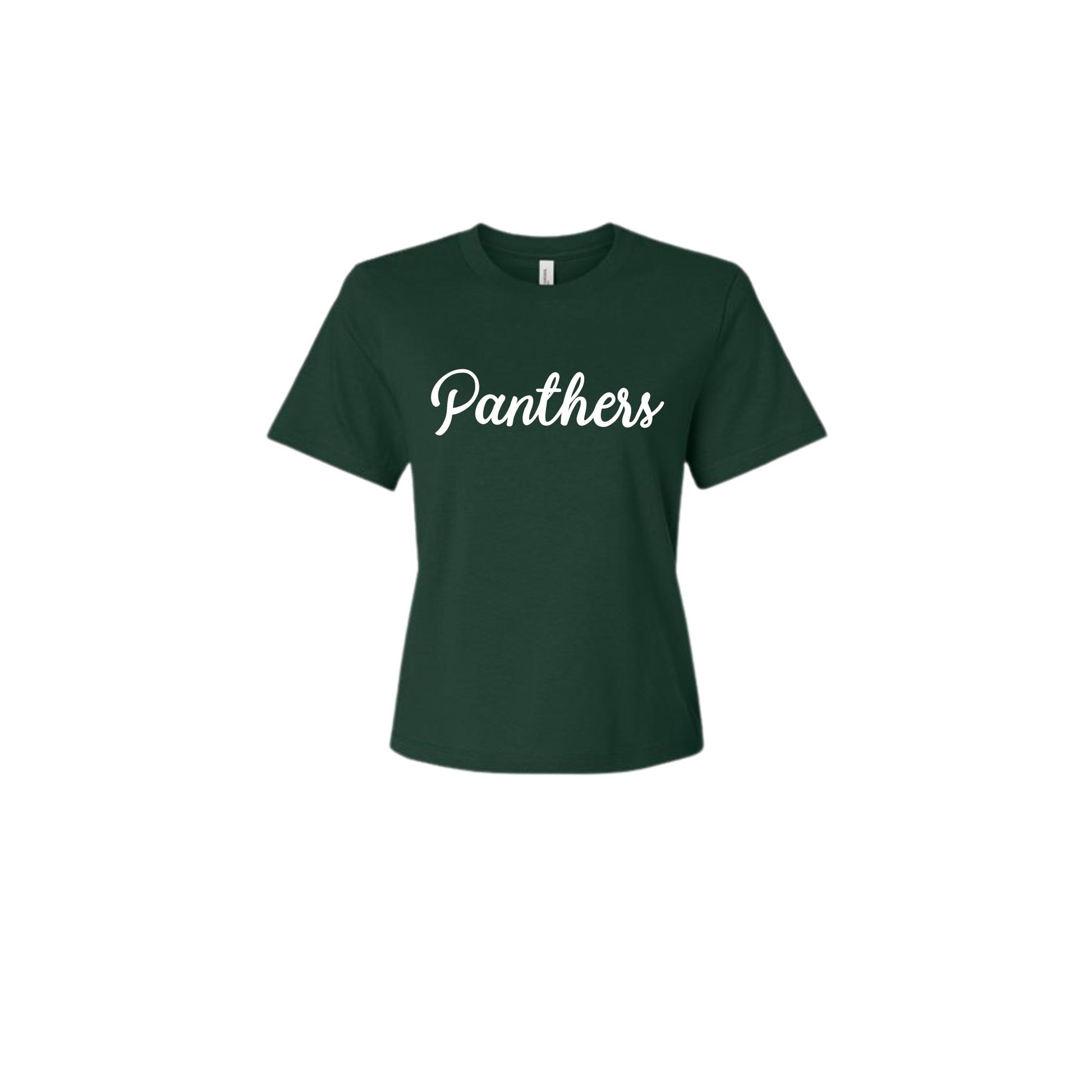 Green t-shirt with 'Panthers' text on a white background