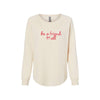 bone wave wash women's crewneck with a be a friend to all sacred heart schools print in red across the chest