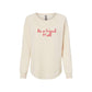 bone wave wash women's crewneck with a be a friend to all sacred heart schools print in red across the chest