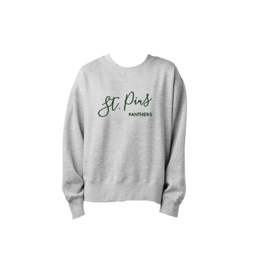Embroidered  St. Pius Panthers Blooming Script Ladies Boxy Crewneck |  SPX EL