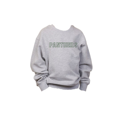 Gray sweatshirt with 'PANTHERS' text on a white background