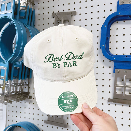 stone baseball cap with an embroidered best dad by par design in green thread