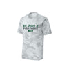 White camouflage t-shirt with 'St. Pius X Panthers' text on a white background