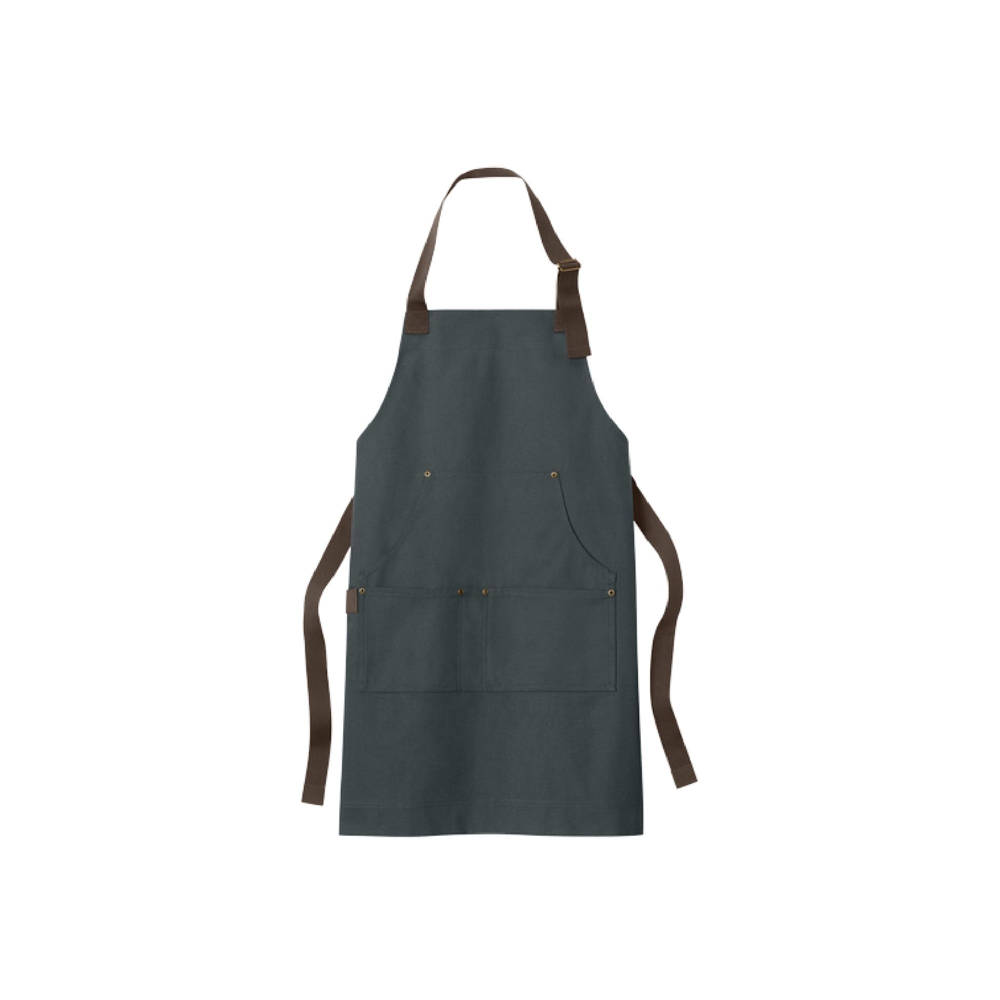 Gray apron with brown straps on a white background