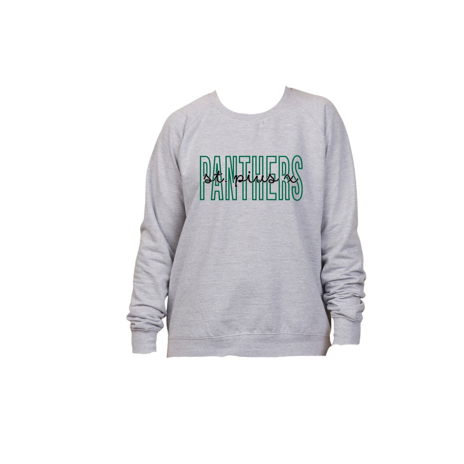 Gray sweatshirt with 'St. Peters Panthers' text on a white background