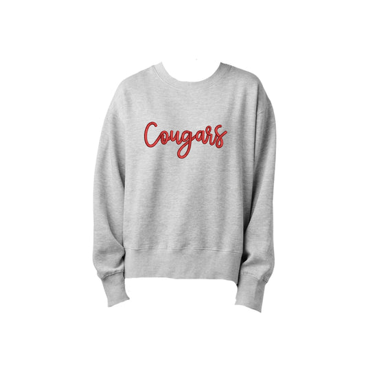 Embroidered 3D Puff Cougars Ladies Boxy Crewneck | CCSED27