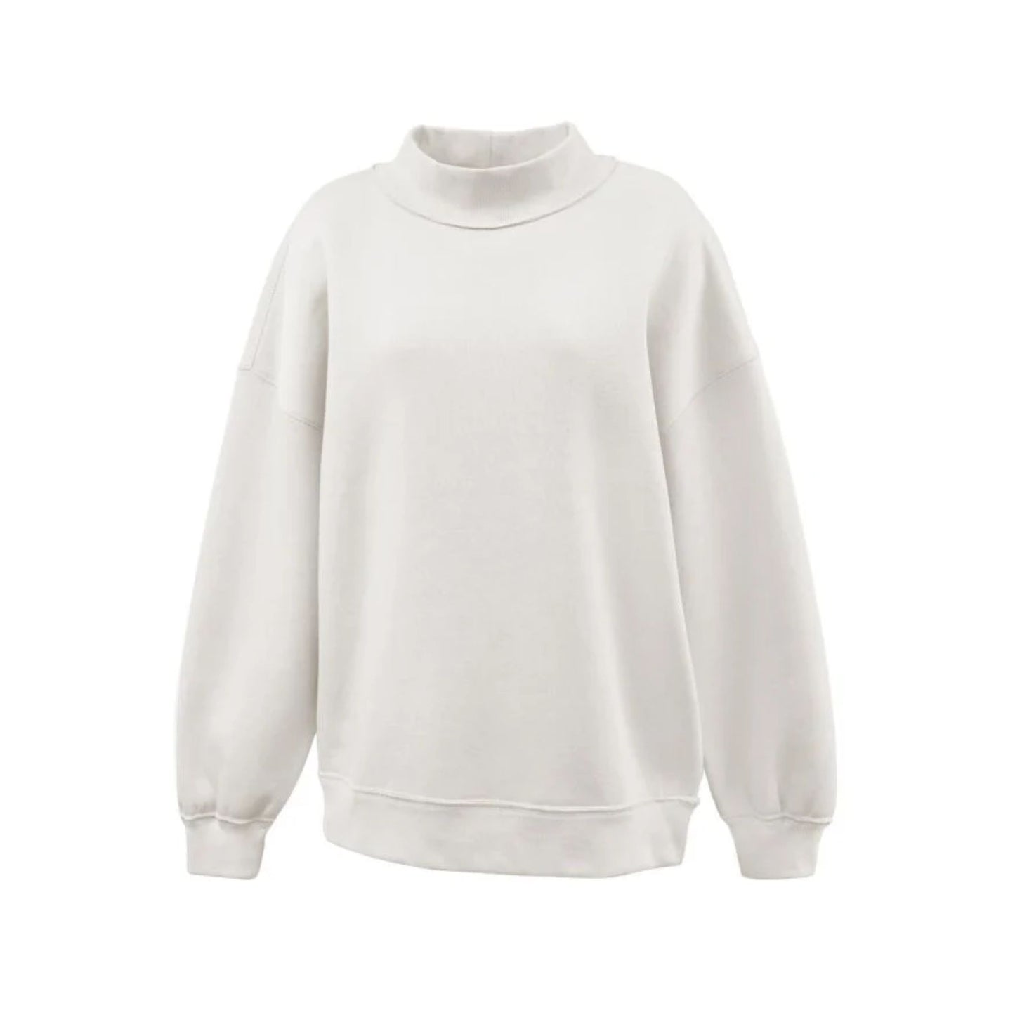 Cream mockneck sweatshirt on a white background