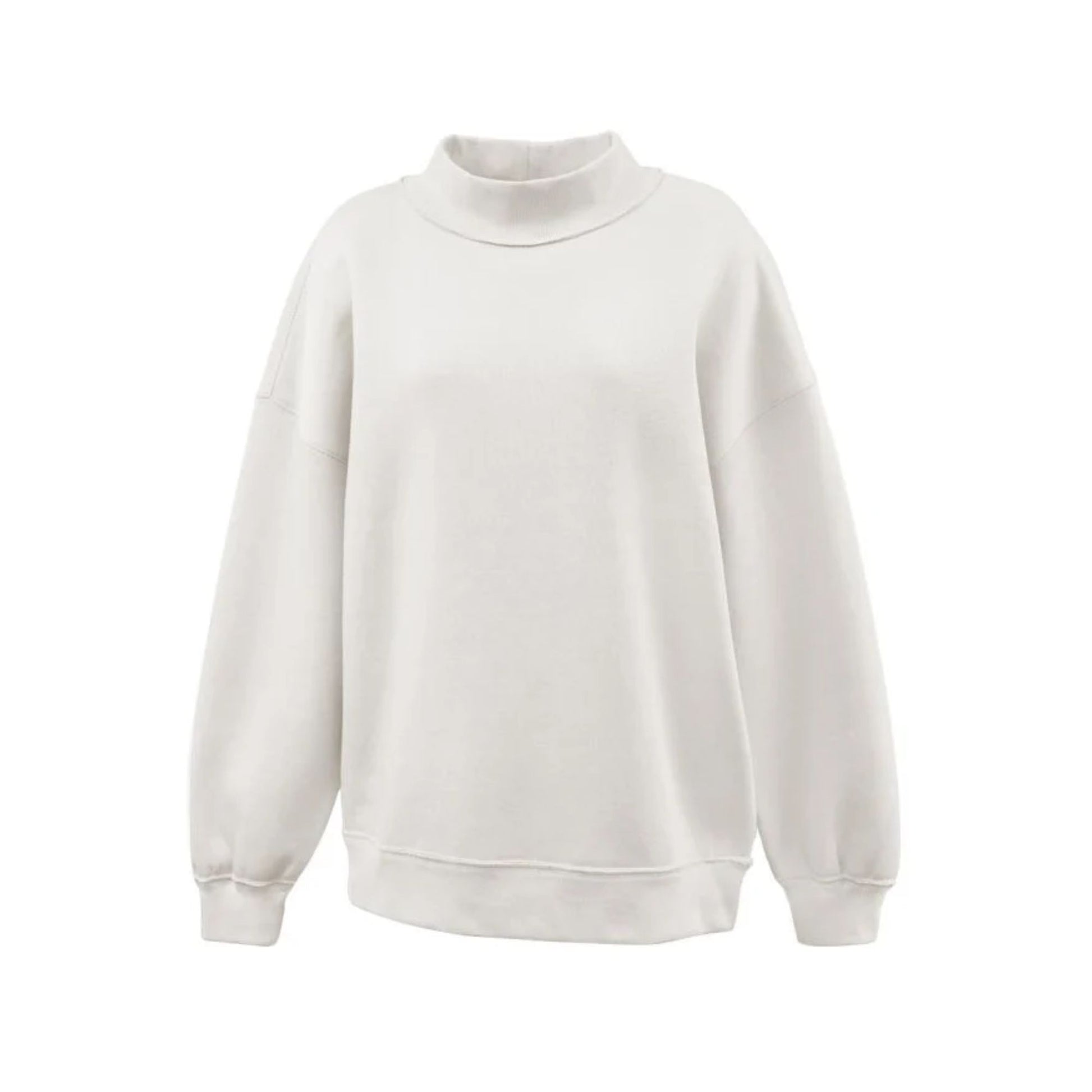 Cream mockneck sweatshirt on a white background