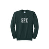 Forest green sweatshirt with 'SPX' text on a white background