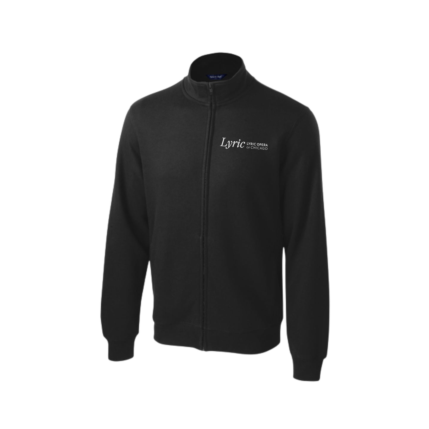 BLACK FULL ZIP JACKET WITH LYRIC OPERA EMBROIDERED DESIGN ON THE LEFT CHEST