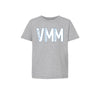 Gray t-shirt with 'Villa Madonna Montessori' text design on a white background