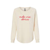 bone wave wash women's crewneck with a make wise choices sacred heart schools print in red across the chest