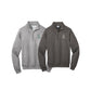 Two gray quarter-zip sweatshirts with a logo on a white background